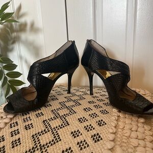 Michael Kors Black Snake Skin Peep-Toe Heels